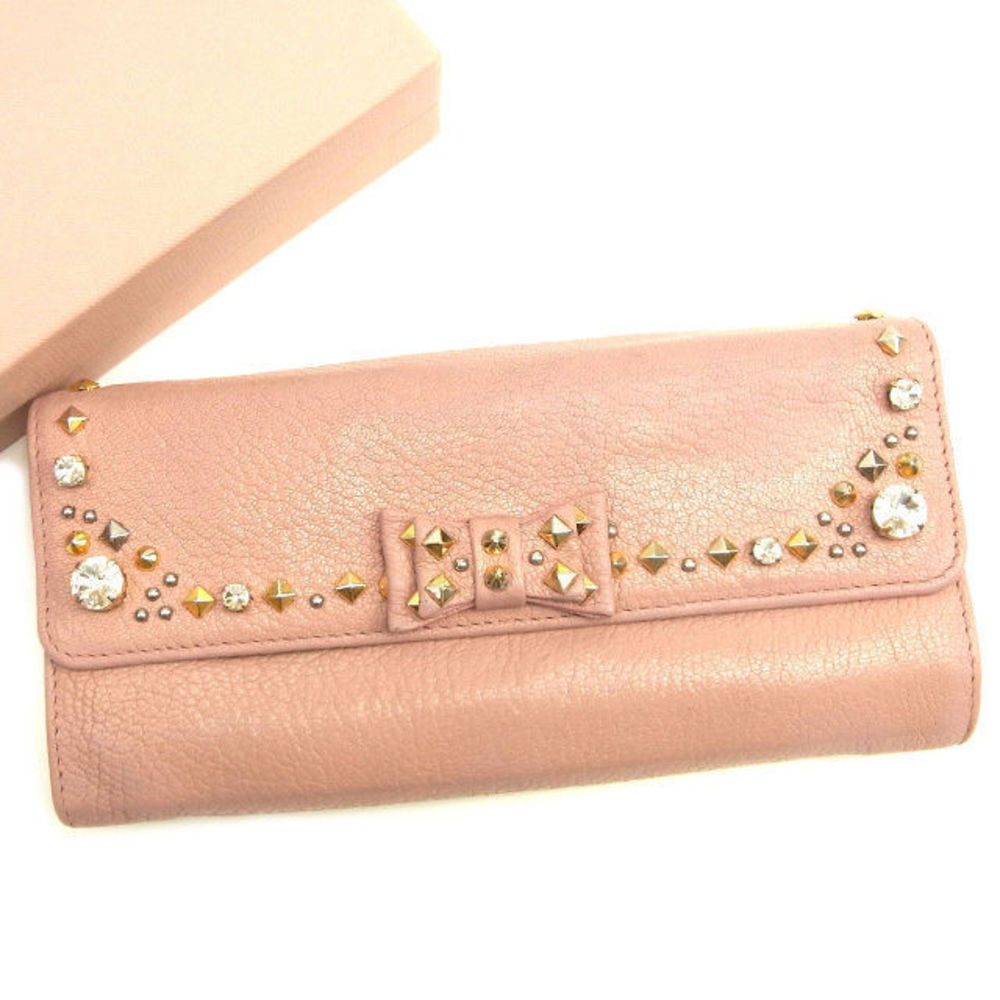 Miu Miu Wallet studded pink zipper long leather - Picture 1 of 6